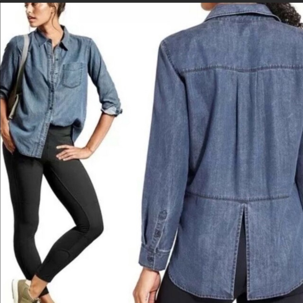Athleta Blue Denim Button-Down Shirt